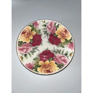 Crown Trent Fine Bone China Saucer Rose Floral Pattern Gold Trim Made in England